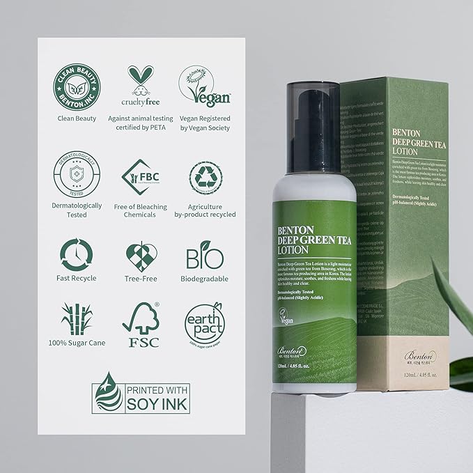 BENTON Deep Green Tea Face Moisturizer 4.05 fl.oz | Hydrating Korean Green Tea Face Lotion | Soothing & Refreshing Moisturizer for Acne Prone Skin