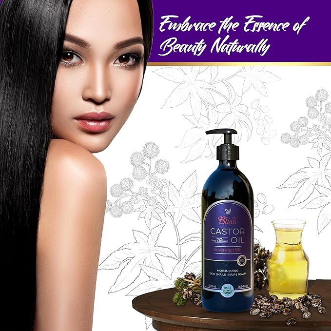 Royal Bliss Organic Castor Oil 16 Fl Oz | 100% Pure and Natural | Premium Grade Carrier Oil | Hair, Eyelashes and Eyebrows | Hair and Body | Expeller-Pressed | Hexane-Free