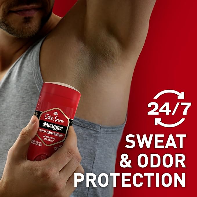 Old Spice Antiperspirant Deodorant for Men, 24/7 Sweat & Odor Protection, 24/7 Lasting Freshness, Invisible Solid, Swagger with Cedarwood Scent, 2.6 oz