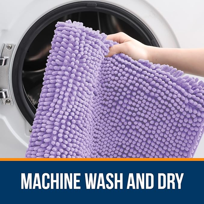 OLANLY Toilet Rugs U-Shaped 24x20, Extra Soft Absorbent Chenille Contour Bathroom Rugs for Toilet, Dry Quickly, Machine Washable, Non-Slip Bath Mat, Lavender