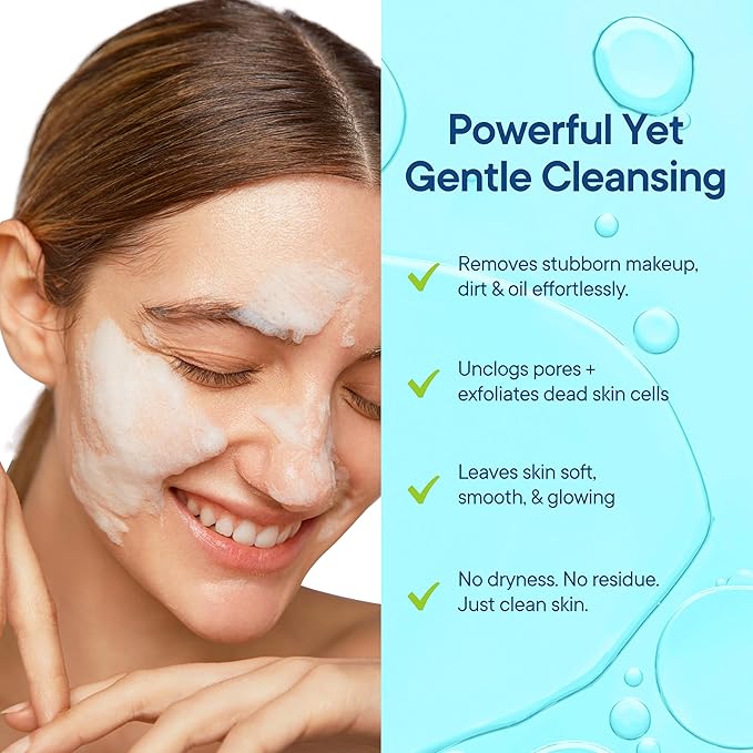 OrganiClear Facial Cleanser w/Organic Tea Tree & Salicylic Acid – Gentle Daily Foaming Gel Face Wash for Deep Cleansing & Makeup Removal – Unclogs Pores, Eliminates Dirt & Oil - No Dryness, (2 oz)