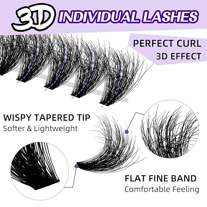 B&Qaugen Lash Clusters 3D Thick Eyelash Clusters 280pcs Cluster Eyelash Extensions 10-18mm 70D+90D Wispy Individual Lashes Volume Lash Clusters DIY Lash Extensions at Home (70D+90D-MIX10-18mm)