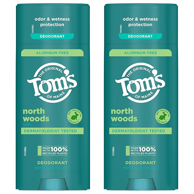 Tom’s of Maine North Woods Natural Deodorant for Men and Women, Aluminum Free, No Artificial Fragrances, Dyes, or Preservatives, Baking Soda Free, 48-Hour Odor Protection, 3.25 oz (2 Pack)