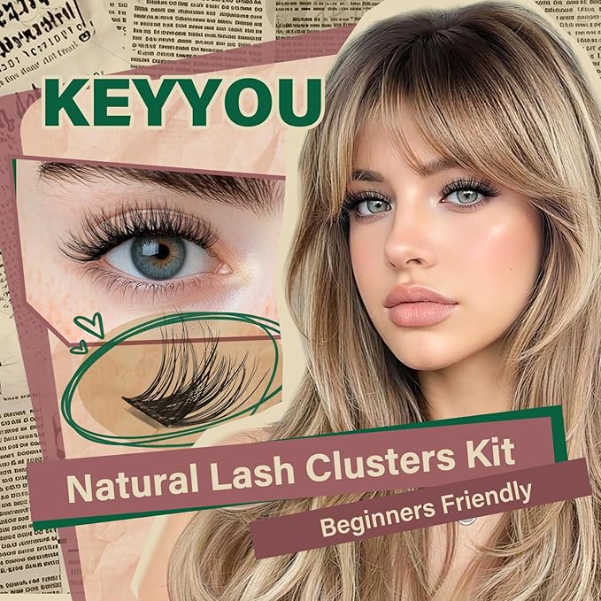 KEYYOU Lash Clusters Kit 144pcs Soft&Natural Lash Clusters Fluffy Lash Extension Kit D Curl 8-18MIX with Bond and Seal,Applicator Thin Band Eyelash Clusters for DIY at Home(Haze）
