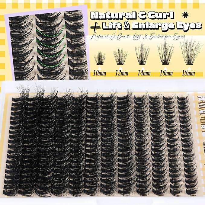Yawamica Wispy Lash Clusters Natural Cluster Eyelash Extensions Fluttery Eyelash Clusters C Curly Individual Lashes 10-18mm Cluster Lashes Waterproof DIY Lash Extension at Home by Self