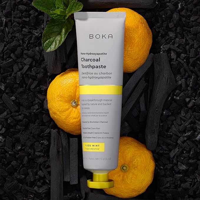 Boka Fluoride Free Toothpaste, Nano Hydroxyapatite Toothpaste, Appropriate for Sensitive Teeth - for Adult, Kids Oral Care - Charcoal Yuzu Mint Flavor, 4 Fl Oz 1Pk US Manufactured (Pack of 2)