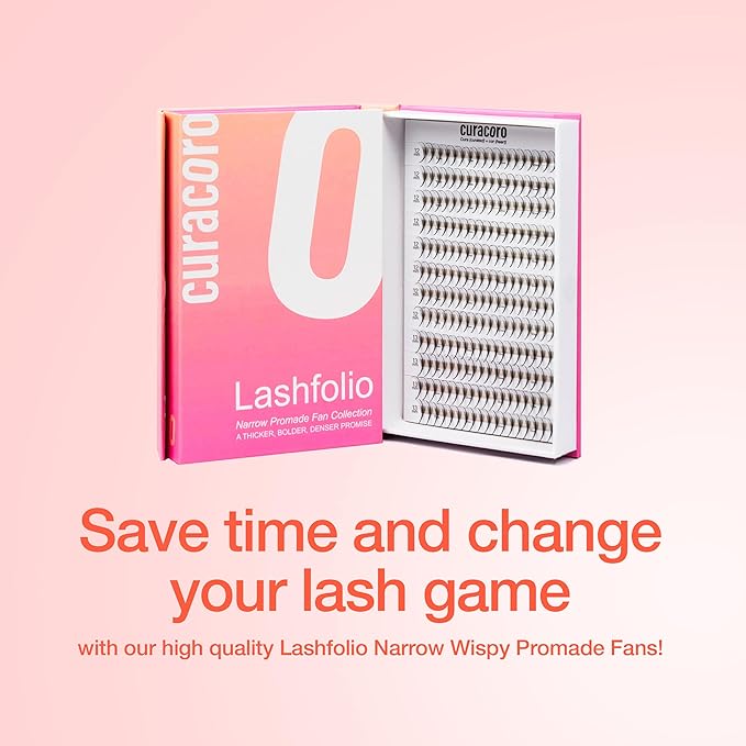Curacoro LashFolio Narrow Wispy Fans, Handmade Volume Eyelashes, 5D To 10D, C CC D Curl, 0.03~0.07 mm, 8-13mm Mix Length, Professional Long-Lasting Promade Lash Fans (7D-0.05 D 8mm-13mm)