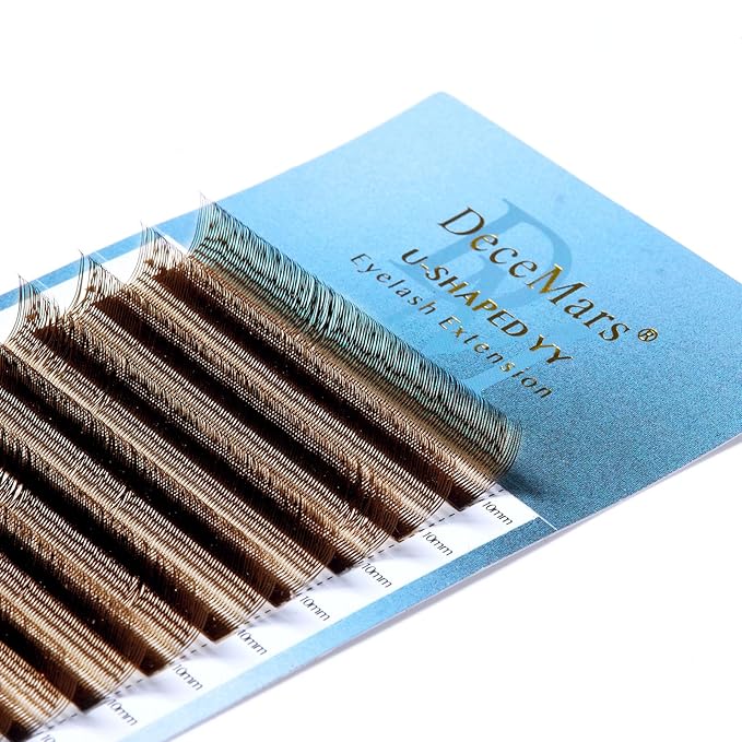 DeceMars U Eyelash Extensions Supplies 0.07mm D Curl 13mm Easy Fans 2D UU Eye Lashes 1400 Pcs Y Shaped Premade Soft Volume Eyelashes Brown 12 Rows Soft Wispy False Lashes (UU-0.07-D-13mm)