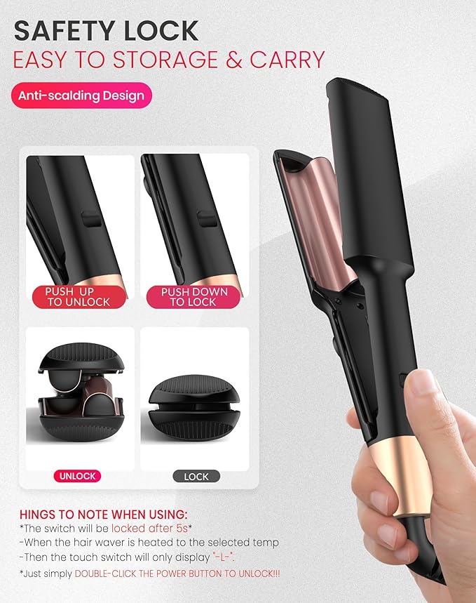 Mini Waver Hair Tool Crimper for Women Short Hair 0.4 inch Travel Double Barrel Small S Waver Ceramic Curling Iron (110-240V) Dual Voltage with 5 Temps, Anti-scalding for Dating, Daily (Black)