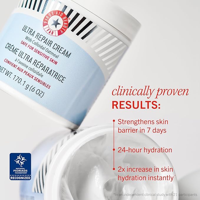 First Aid Beauty - Ultra Repair Cream, Intense Hydration Whipped Colloidal Oatmeal, Clinically Proven to Strengthen Skin Barrier in 7 Days & Helps Relieve Eczema, Luxury Face & Body Moisturizer, 2 oz