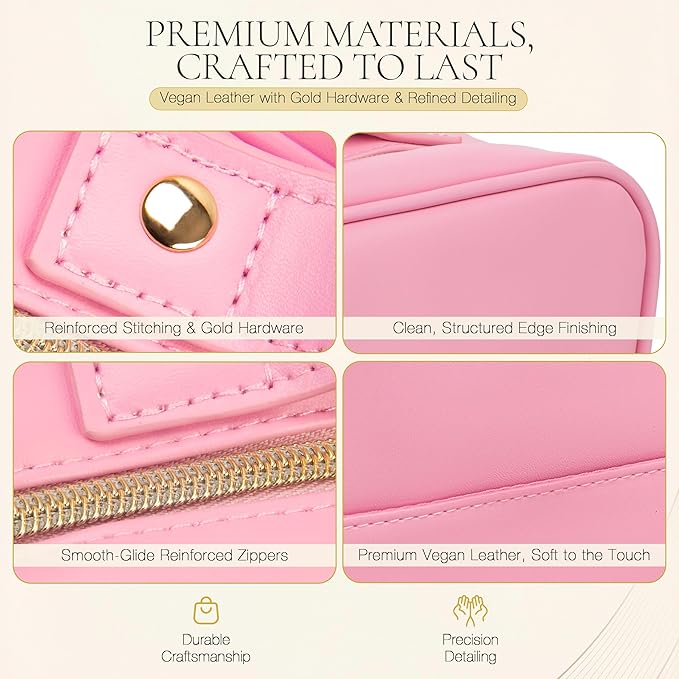 OPEAL Women’s Travel Makeup Organizer – Waterproof Modular Cosmetic Case with Compartments, Elegant Toiletry Bag for Carry-On & Daily Essentials, Pink