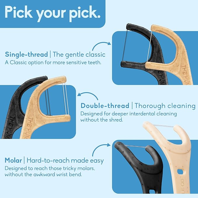The Humble Co. Floss Picks (200 Count) – Plant Based Dental Floss Picks for Superior Oral Care, Dental Hygiene, and Gum Health, Cruelty Free Tooth Floss Picks (Charcoal, Double Thread)