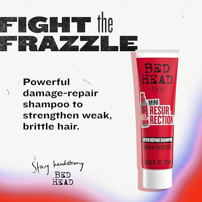 Bed Head by TIGI Resurrection Super Repair Shampoo Travel Mini – Repairing shampoo for dry, brittle and damaged hair with added moisture and nourishment, 2.53 fl oz
