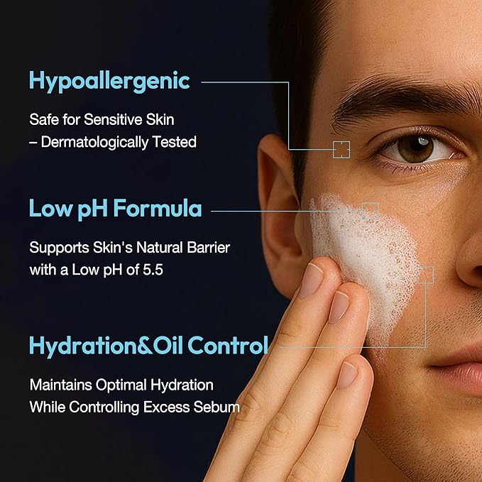 LAB BY He is_ Dual Pore Cleanser, Deep Pore Cleansing & Exfoliating Salicylic Acid, Oil to Foam Daily Hydrating Facial Wash for Blackhead Oily, Dry, Sensitive Skin for men Korean Skincare 6.76 fl.oz