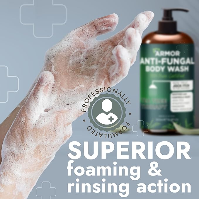 Terramed Just Think Comfort Antifungal Body Wash with Tea Tree Oil | Antifungal Soap Treats Ringworm, Back Acne, Eczema & Jock Itch | Antifungal Body Soap For Men And Women (16.9 oz)