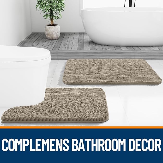 OLANLY Bathroom Rugs 24x16, Extra Soft Absorbent Chenille Bath Rugs, Rubber Backing Quick Dry, Machine Washable Bath Mats for Bathroom Floor, Tub and Shower, Home Decor Accessories, Warm Taupe