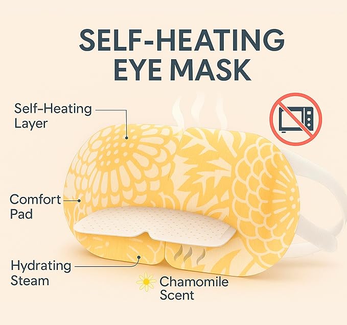 DoSensePro Steam Eye Mask - 16 Pack Chamomile Self-Heating Warm Compress for Dry Eyes, Puffy Eyes Relief, Cornea Care, and Relaxation – Soothing & Comfortable Heated Eye Pads