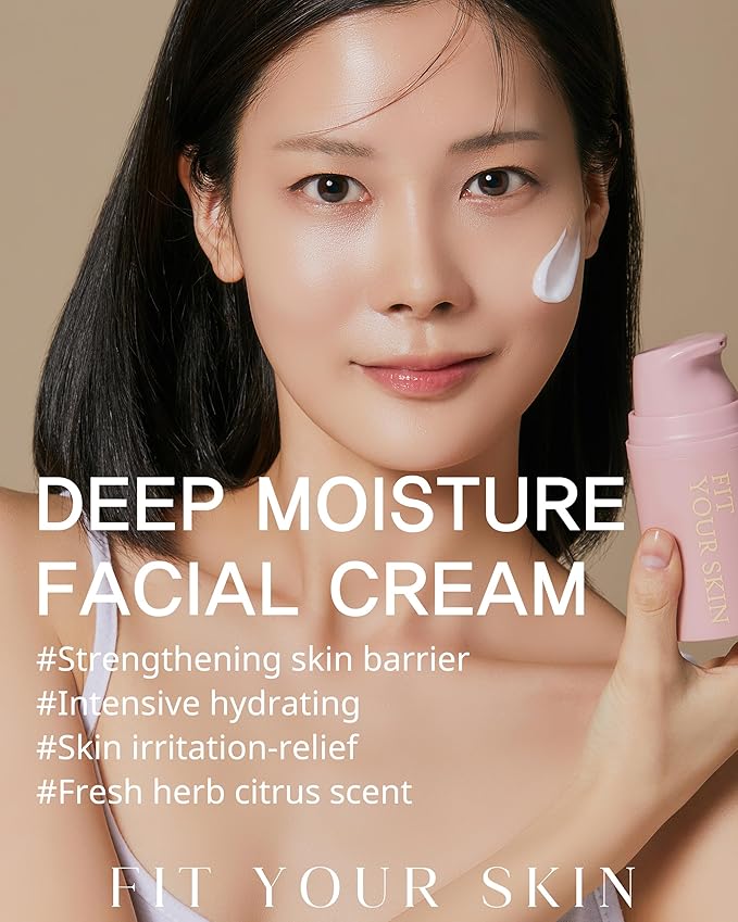 FIT YOUR SKIN Deep Moisture Facial Cream – Ceramide Face Moisturizer for Rough and Dry Skin - Skin Soften & Glow - Skin Irritation Free - Fresh Herb Citrus Scent, 1.69 oz.
