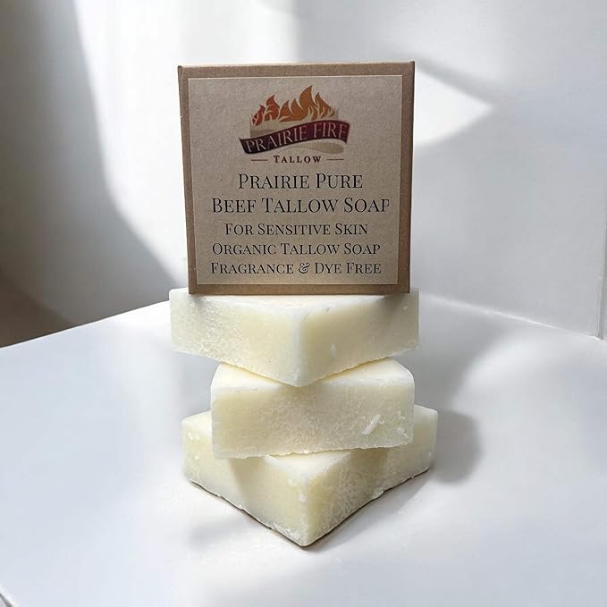 Pure Beef Tallow Soap Bar, (3 Pack) Grass Fed and Finished - Face, Body and Hair - Cleans, Moisturizes, Soothes, and Hydrates. Natural and Organic Lavender