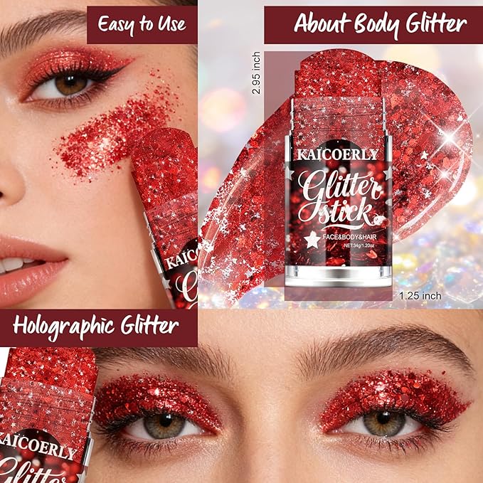 Red Body Glitter Gel, Singer Concerts Red Body Glitter for Face Body Hair, Chameleon Color Changing Glitter Gel for Rave Party Mermaid Sequins Festival Accessories Shimmer Makeup #8