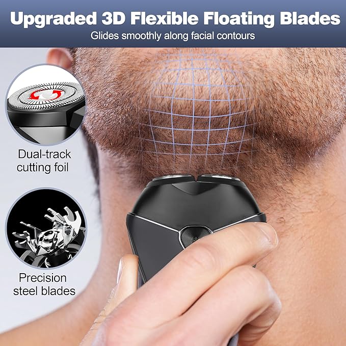 Mini Electric Foil Shavers for Men, Portable Electric Razor, Face Shaver with IPX7 Waterproof, Type C Fast Rechargeable (Silver)