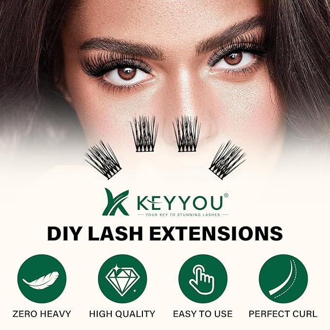 Lash Clusters 144pcs Individual Lashes D Curl 12mm Eyelash Clusters KEYYOU Air Touch Cluster Lashes Super Lightweight Soft Wispy Comfortable Easy DIY at Home(Air03-D-12mm)