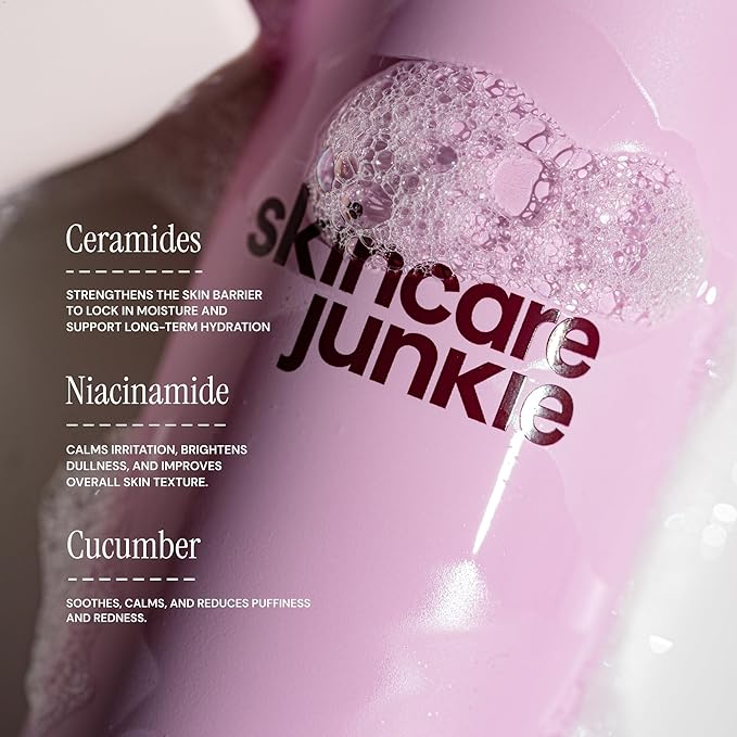 Skincare Junkie Jelly Facial Cleanser, Purifying Gel Cleanser, for Normal to Oily Skin with Hyaluronic Acid, Ceramides, Niacinamide, No Synthetic Fragrance, Dermatologist developed, 6 OZ