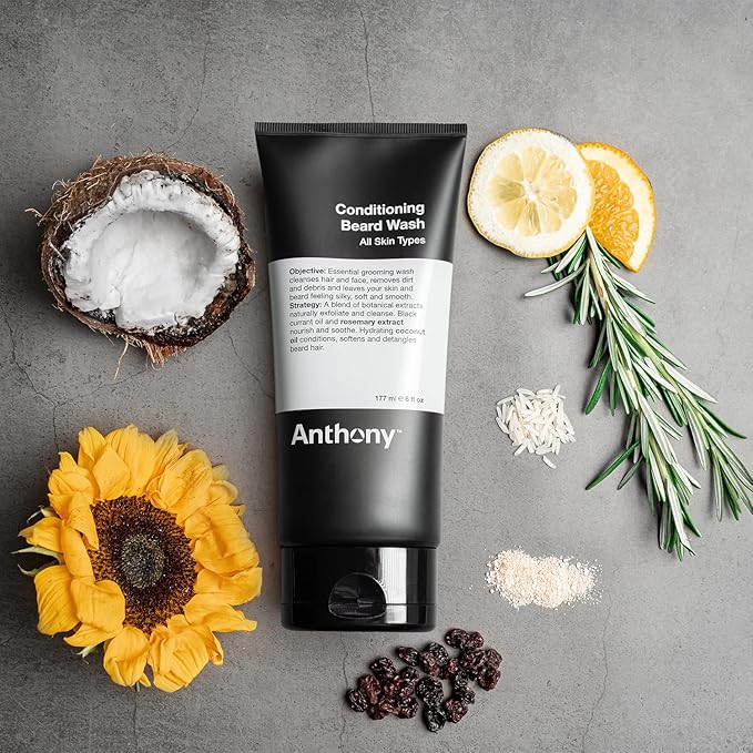 Anthony Conditioning Beard Wash, 6 Fl Oz, Contains Botanical and Rosemary Extracts, Black Currant and Coconut Oils, Cleanses, Hydrates, Softens, and Detangles Beard Hair