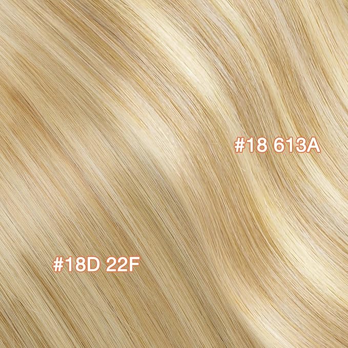 GOO GOO Invisi Edge Clip in Hair Extensions 14inch 110g 7Pcs Injected Seamless PU Clip in Hair Extensions, Virgin Real Human Hair, 18A/613A Dark Blonde Highlighted Bleach Blonde
