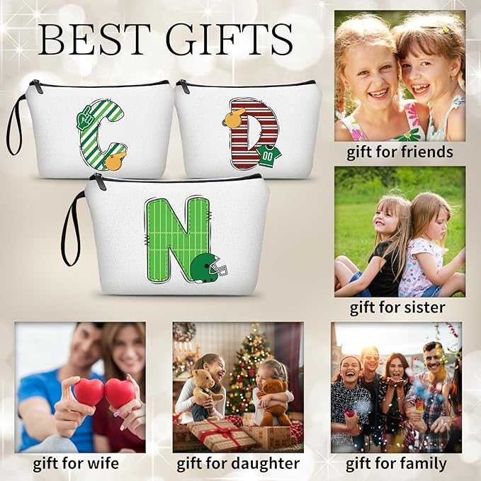 ARIOSEY Football Initial Birthday Graduation Gifts Cosmetic Travel Toiletry Bags Football Accessories Party Favors for Women Girls Daughter Niece Team Coach Friends -N