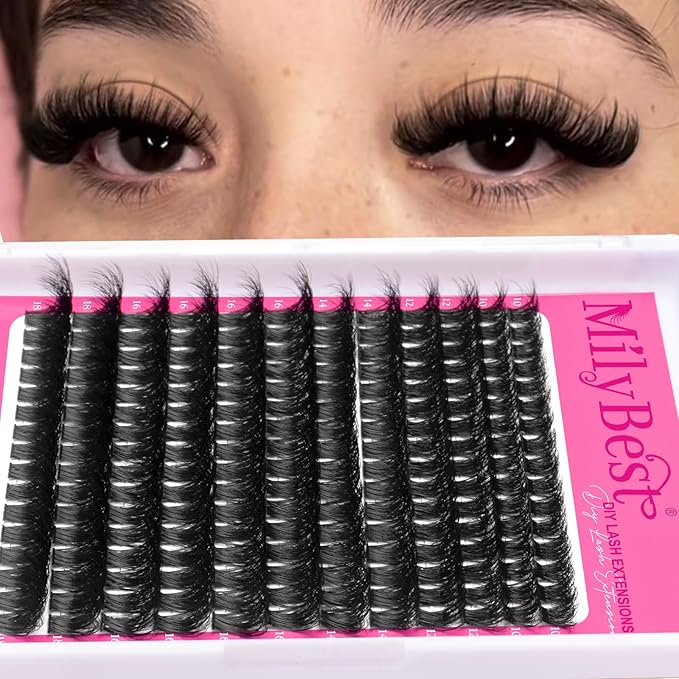 MilyBest Lash Clusters Kit 100D Fluff Cluster Eyelash Extensions 10-18mm Individual Lashes Clusters D Curl Lash Extension Kit, Waterproof Thick Volume Eyelash Clusters with Bond & Seal, Tweezers