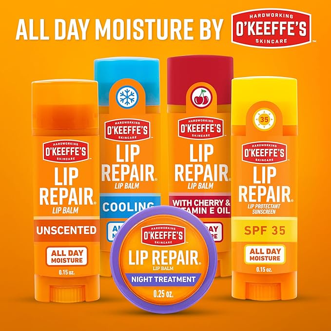 O'Keeffe's Lip Repair Lip Balm Set for Dry, Cracked Lips - Stick (Pack of 3: 1 Cooling + 1 Unscented + 1 SPF) - Moisturizer for for Extremely Cracked, Dry Lips