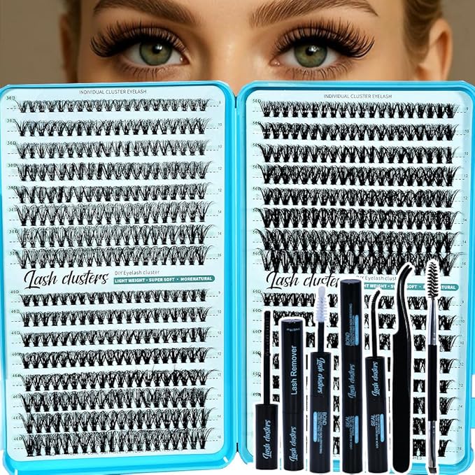 Wispy Lash Clusters Kit 640pcs Eyelash Cluster Extensions Curl Individual False Eyelashes Natural Fluffy Mink Lash Extension Kit (Lash Clusters-30D+40D+50D+60D KIT, Lash Clusters)
