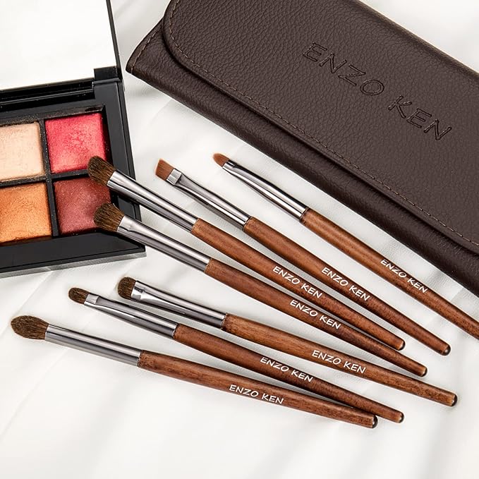 ENZO KEN Natural Pony Hair Eye Shadow Brush Set, Small Eyeshadow Brushes Set, Eye Makeup Brushes Set Professional, Small Nose Contour Brush, Angled Eyeshadow Brush, Eyeshadow Blending Brushes