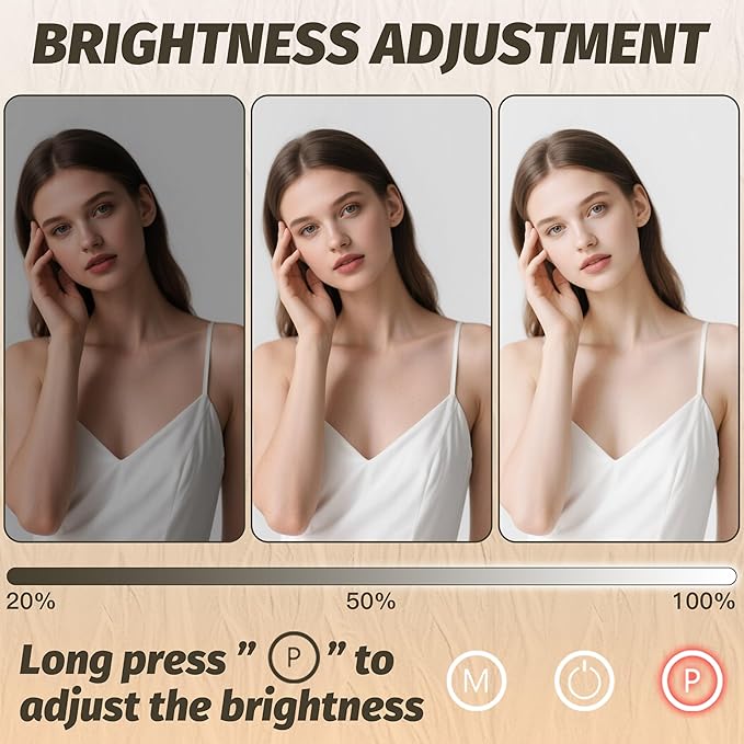HNV 16.3" Lighted Makeup Mirror with Sleek LED Strip, 360° Rotation Vanity Mirror with Lights, 3 Color Dimmable, 10X Magnification, Smart Touch Control (White)