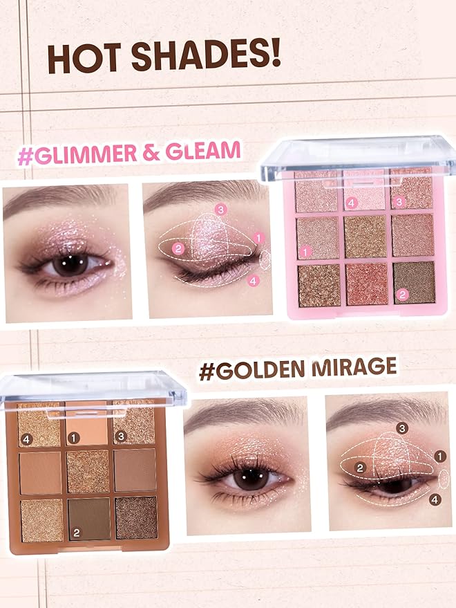 SHEGLAM Eyeshadow Palette 9-Color Ultra-pigmented Shimmer & Matte Shades, Vegan & Cruelty-free-Glimmer & Gleams