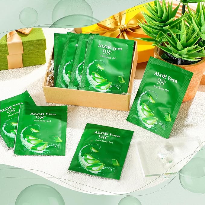 Siifert 60 Pcs Travel Size Aloe Vera Gel 98% Organic After Sun Moisturizer for Face, Body, Soothing Hydrating Lotion Bulk for Winter Vacation, Guests Skin Care Gifts