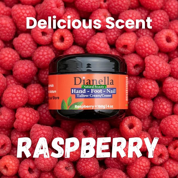 Natural Foot, Nail & Hand Cream - Skin Care & Nourishing Formula – Rich Hydration with Raspberry Scent, Daily Repair Cream for Men & Women, Softens, Protects & Restores Skin – 8oz