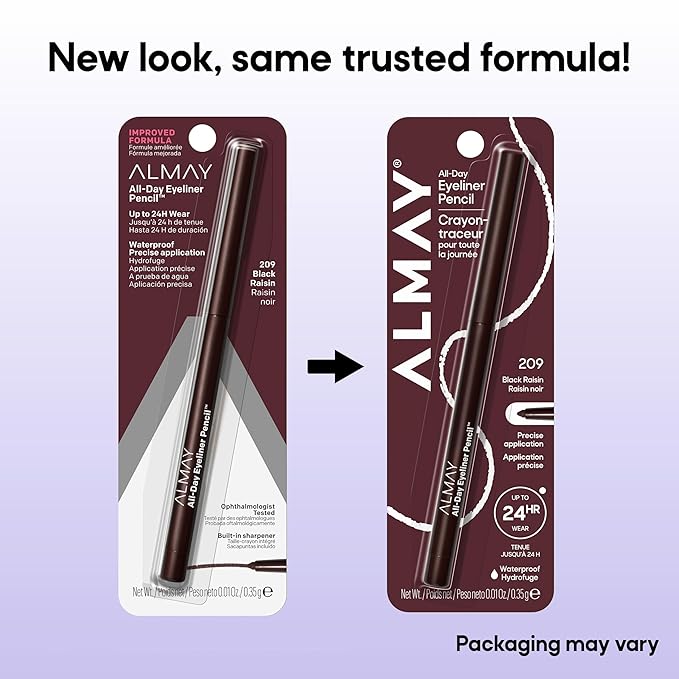 Almay All-Day Eyeliner Pencil, Hypoallergenic, Cruelty-Free, Smudge-Proof, Ophthalmologist Tested, Long Wearing and Water Resistant, 209 Black Raisin, 0.01 oz