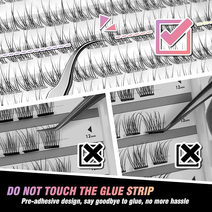 NO-STEM Self Adhesive Eyelashes Upgraded Lash Clusters 156 PCS Mix Length EASITENSION Clusters Kit DIY Eyelashes Pre Glued No Glue Needed 10MM~12MM
