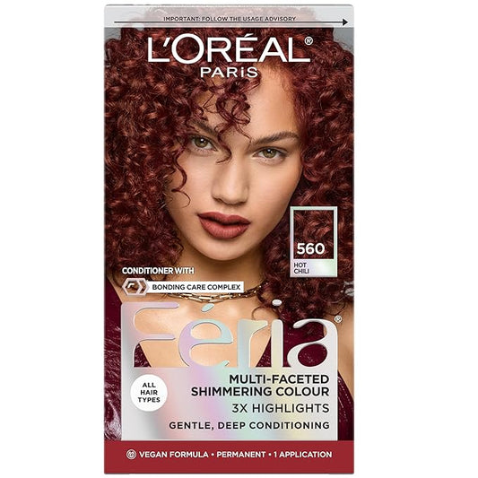 L'Oreal Paris Feria Multi-Faceted Shimmering Permanent Hair Color, High Intensity Hair Dye for 3X Highlights, 560 Hot Chili, 1 Kit