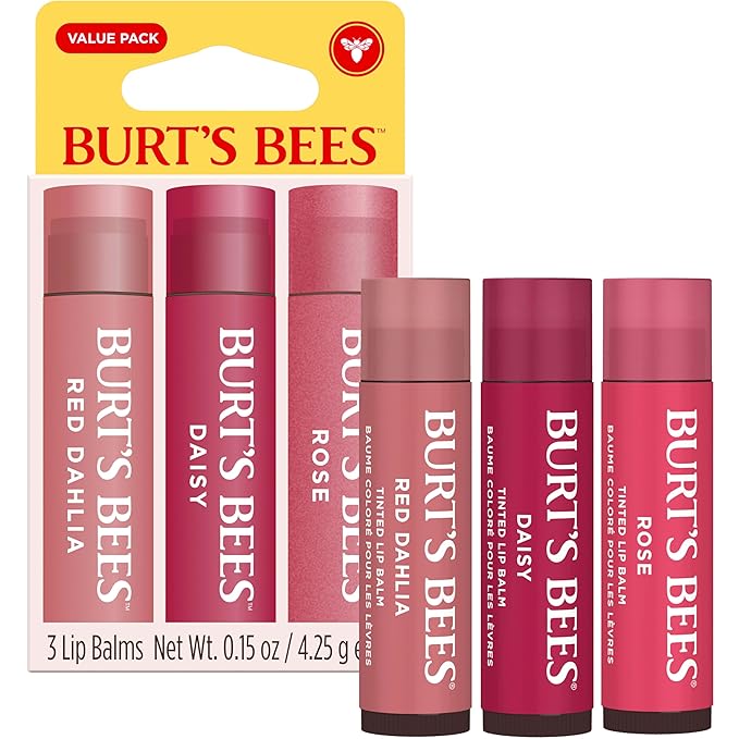 Burt's Bees Valentine's Day Gifts, Lip Tint Balm, Long Lasting Duo Tinted Balm Formula, Color Infused with Hydrating Shea Butter for a Natural Looking Buildable Finish, Value Pack (3-Pack)