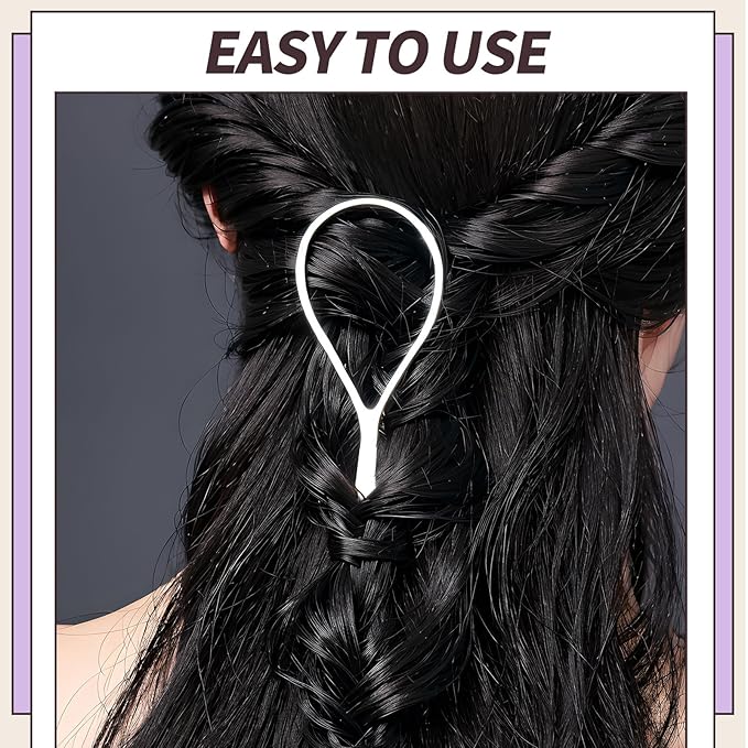 Teenitor 4pcs Pony Tail Hair Tools: 2 Pairs Pony Styling Loop, Pull Through & French Braiding Accessories for Women & Girls - Light Purple/White