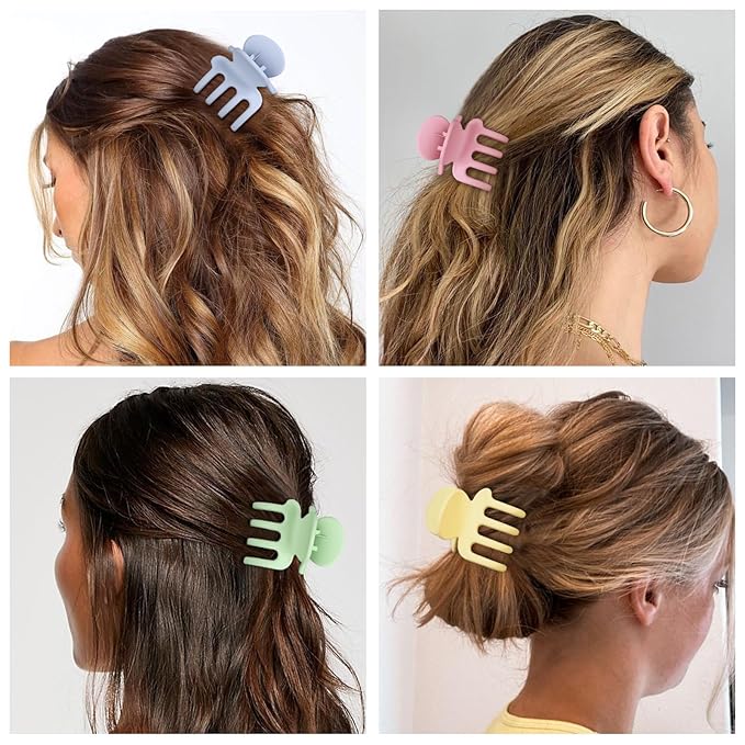 Medium Hair Clips Combination 2 Styles Small Claw Clips for Thin Hair 8 Pcs Matte Non-slip Rectangle Jaw Clips Square Hair Accessories for Women and Girls (Colorful)