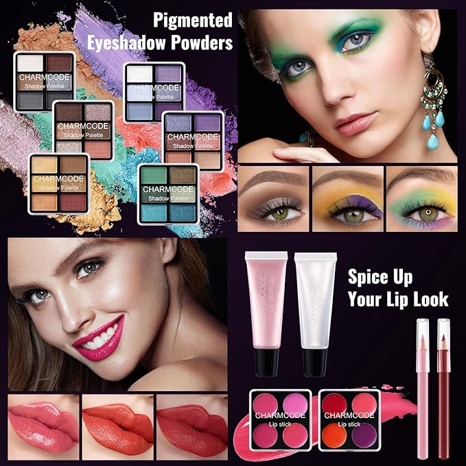 Makeup Kit for Teen Girls & Women Full Kit, Beauty Train Case with Starter Cosmetic Set, Make Up Valentine Gift Box with Eyeshadow,Lipgloss,Highlighter,Blush,Lip&Eye Pencils,Brush & More(Purple)