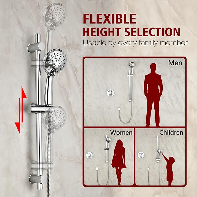 sumerain Modern Bathroom Shower System with High Pressure Rainfall Shower Head, 3-Setting Handheld Shower and Adjustable Slide Bar, Valve Included, Chrome Finish