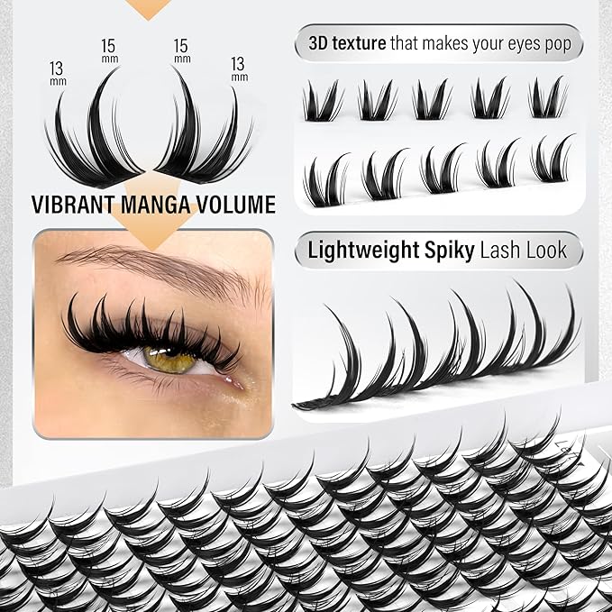 Cat Eye Lash Clusters Kit Fairy Eyelash Clusters Spiky Lash Extension Kit Left & Right Wispy Cluster Eyelash Extensions DIY Fox Eye Individual Lashes with Clear Bond and Seal Tweezers
