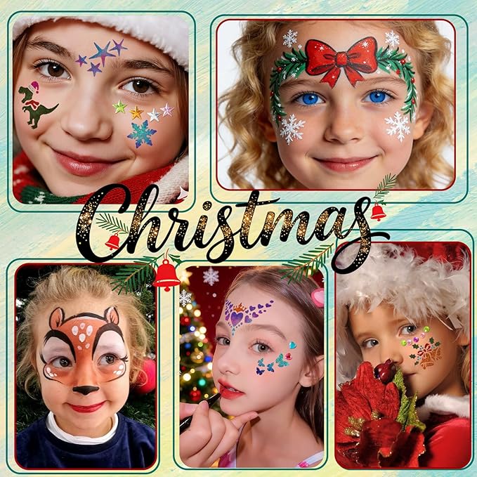 Water Activated Face Paint Professional Kit, Water Based Face Paint for Kids, 42 Color Non-Toxic Face Painting with 15 Stencils, Gems, Brushes,8 Tattoo Stencil for Christmas, Party, Carnival, Festival