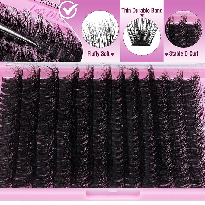 Yawamica Eyelash Clusters Fluffiest Wispy Eyelash Extension 19-25mm Lash Clusters 300D Mega Volume Individual Lashes 240pcs Cluster Lashes DIY Lash Extension by Self for Beginners