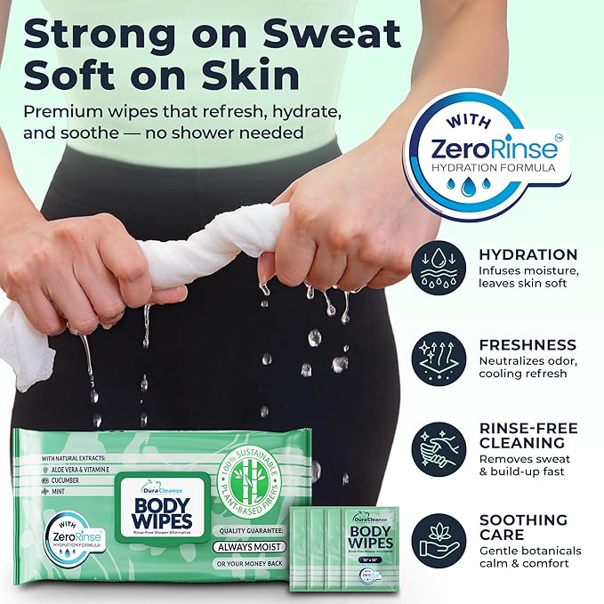 Body Wipes for Women, Extra Moist No Rinse Bathing Sheets 4pk, 200 XL Shower Cloths + 16 Deodorizing Bath Wipes -10 x 11.5" Travel Size Essentials,Toiletries for Womens Hygiene & Post Workout Cleanup